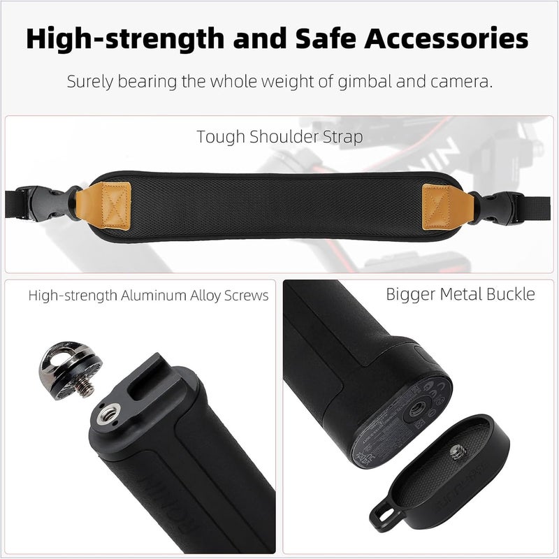 Cap Art Adjustable Shoulder Strap with 1/4" Screw Baseplate for DJI RS 3 / RS 4 / RS 4 Pro Gimbal Stabilizer, Hand Free Stress Relief Comfortable Soft Padding Ergonomic Design - Image 5